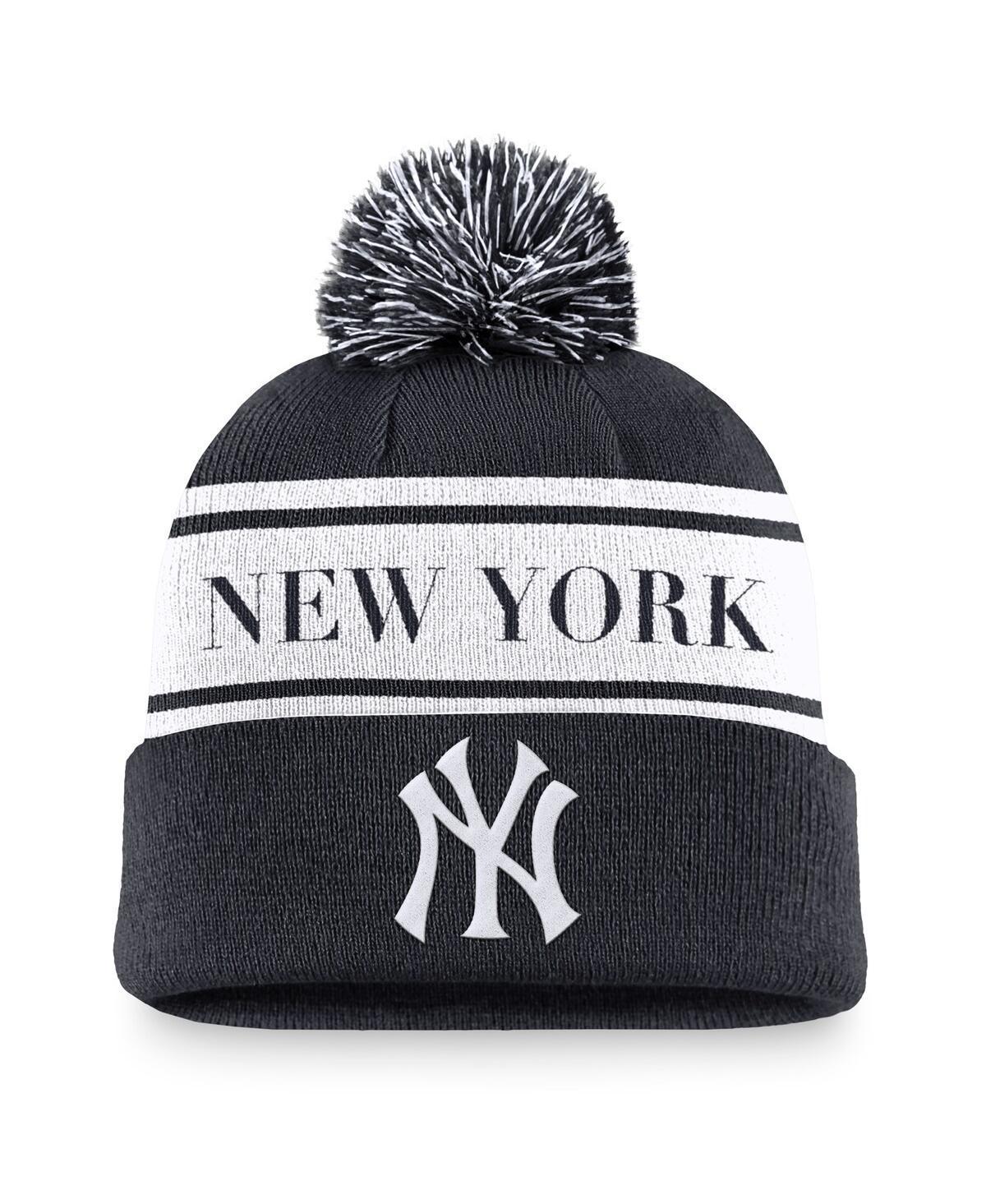 Mens Nike New York Yankees Team Stripe Peak Cuffed Knit Hat with Pom, Blue Product Image