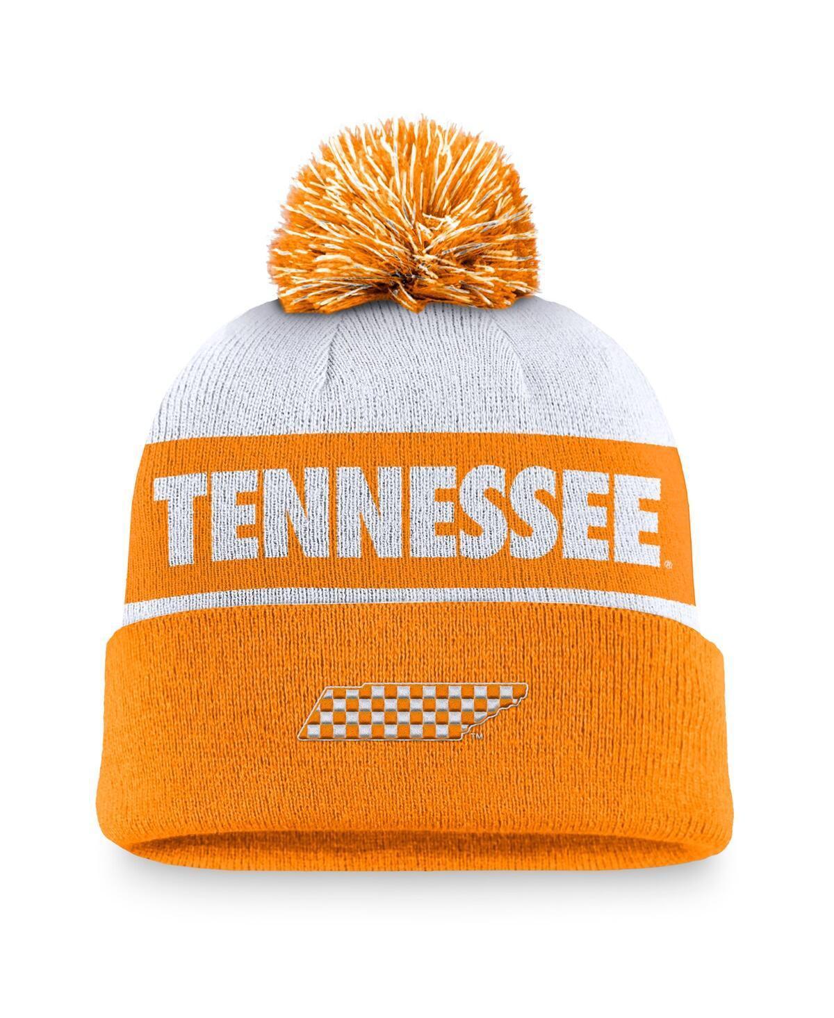 Nike Mens White Tennessee Volunteers Primetime Peak Cuffed Knit Hat with Pom - White, Tennessee Orange Product Image