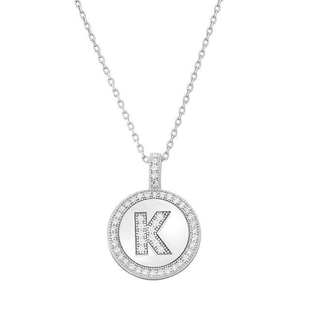 Sterling Silver Cubic Zirconia Initial Pendant Necklace, Womens White Product Image