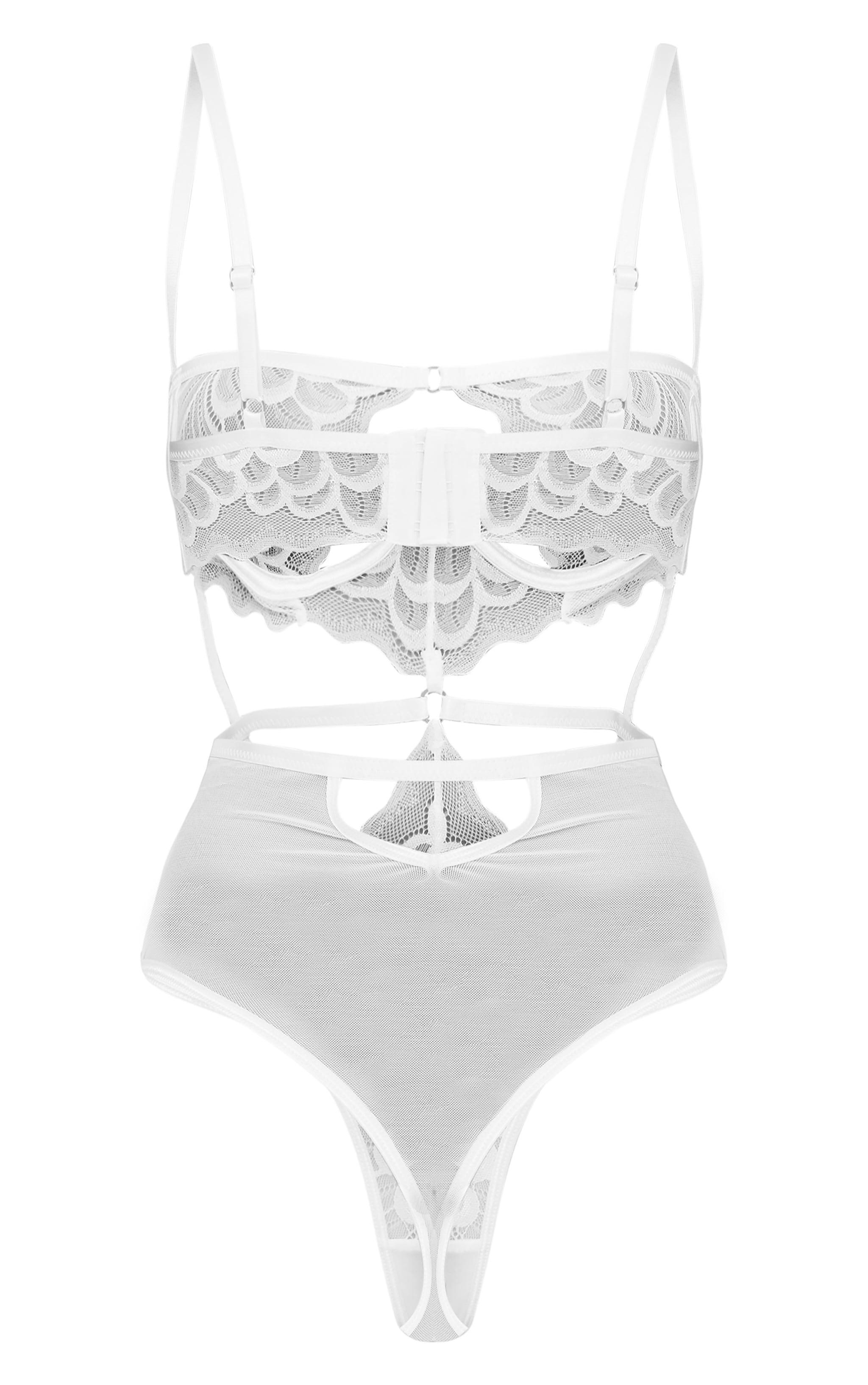 White Underwired Cut Out Lace Bodysuit Product Image