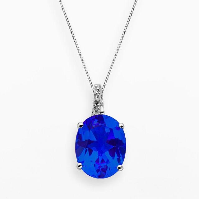 Gemminded Sterling Silver Lab-Created Sapphire and Diamond Accent Oval Pendant, Womens Blue Product Image