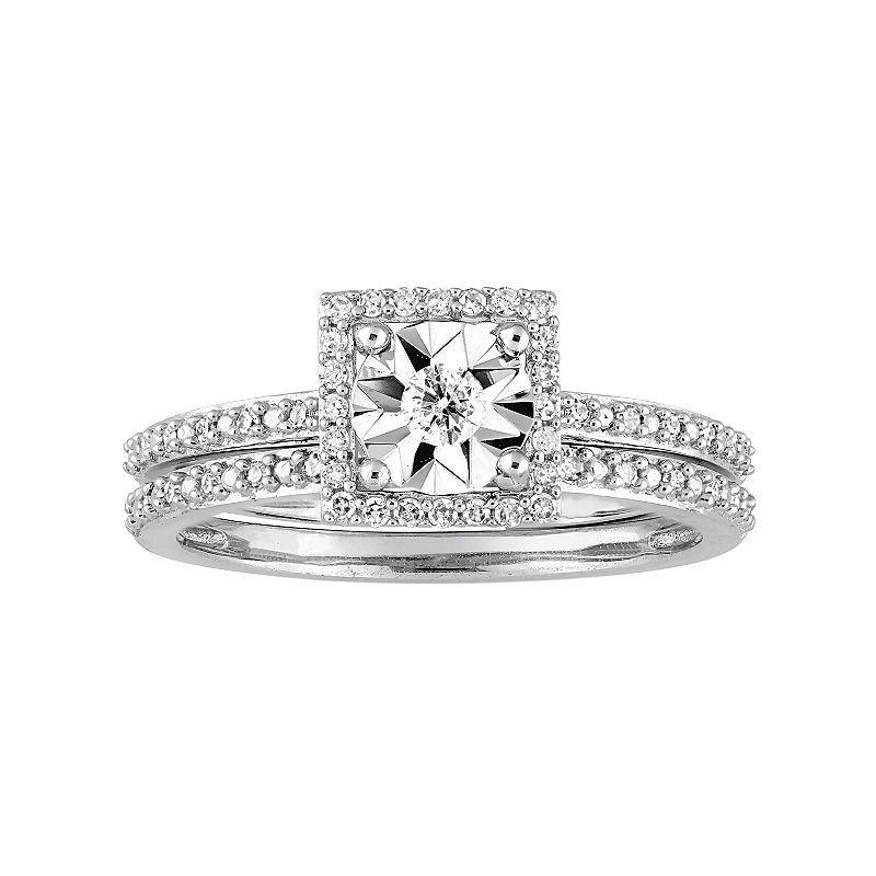 Stella Grace 10k White Gold 1/4 Carat T.W. Diamond Square Halo Ring, Womens 10k Whgold Product Image