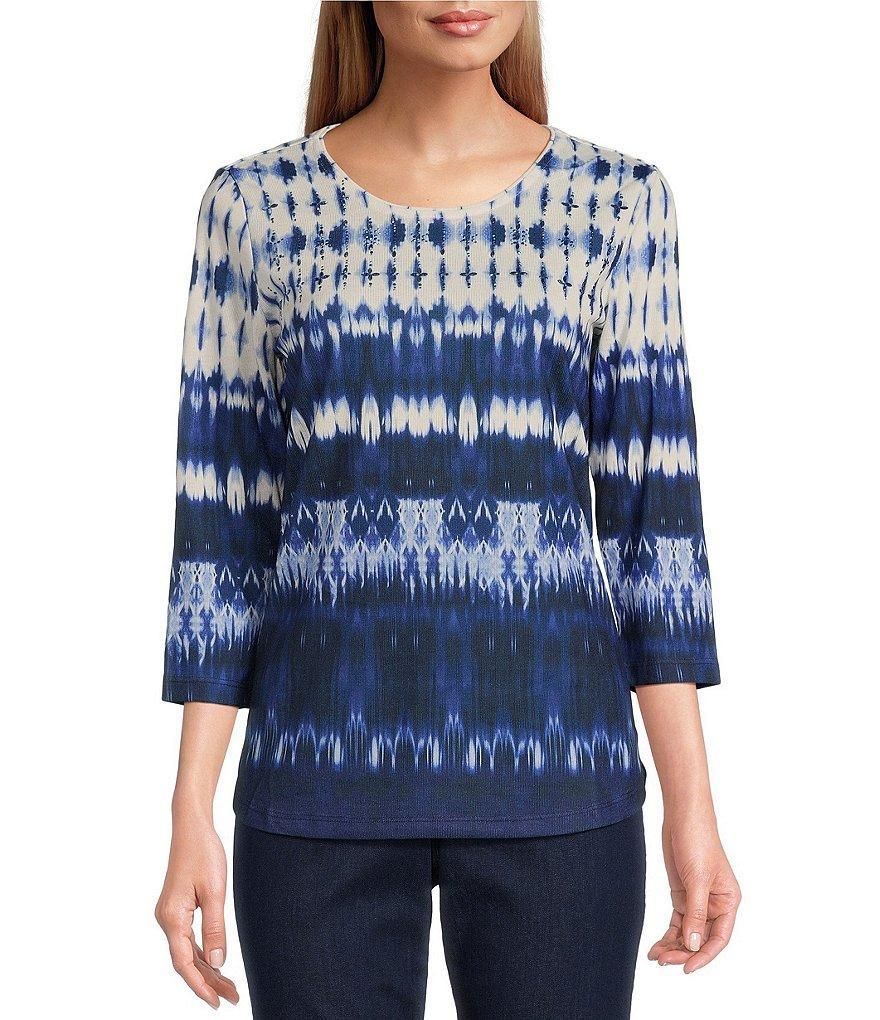 Allison Daley Indigo Blues Embellished 3/4 Sleeve Crew Neck Knit Top Product Image