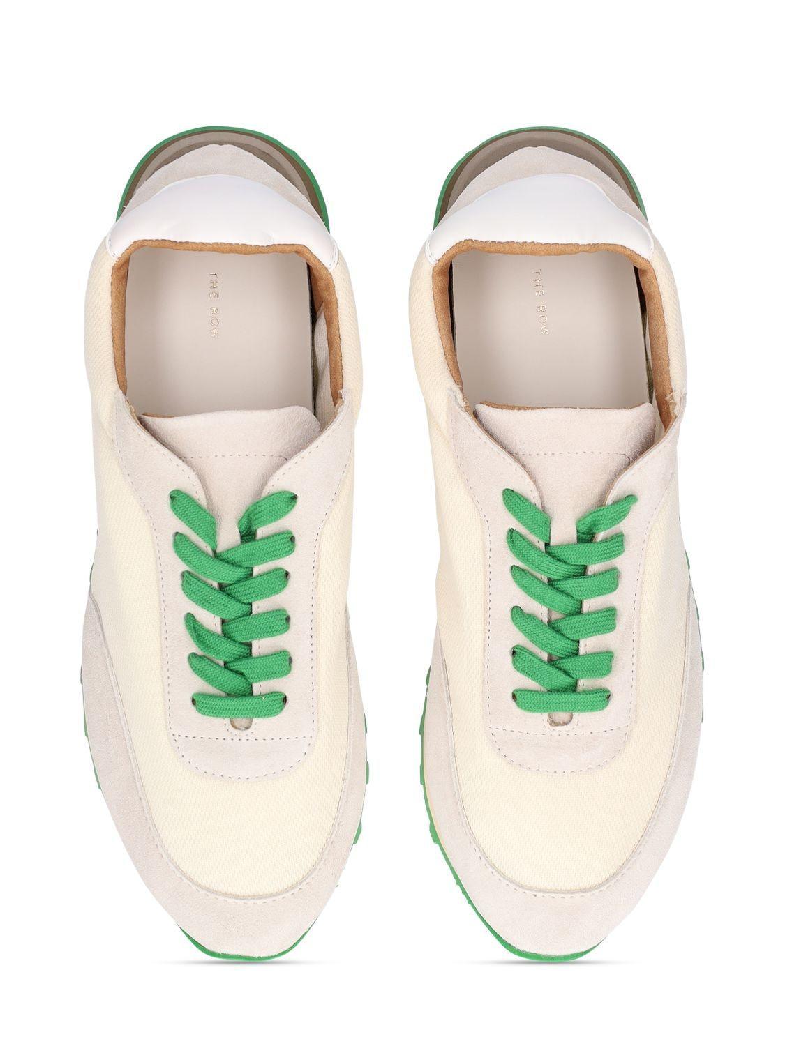 THE ROW Owen Color-block Mesh And Suede Sneakers In Ivory Green Product Image