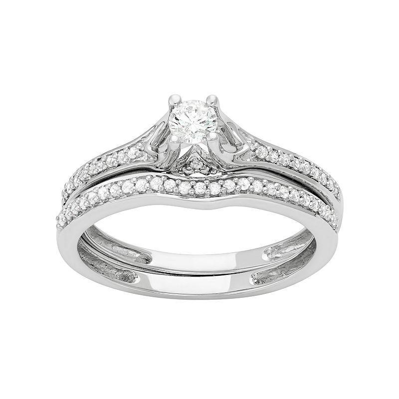 14k White Gold 1/2 Carat T.W. Diamond Engagement Ring Set, Womens Product Image