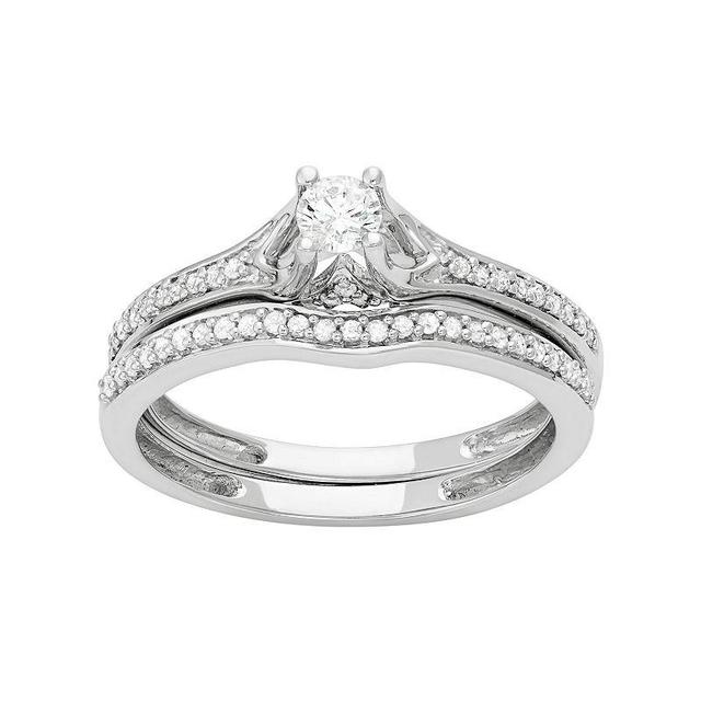 14k White Gold 1/2 Carat T.W. Diamond Engagement Ring Set, Womens Product Image