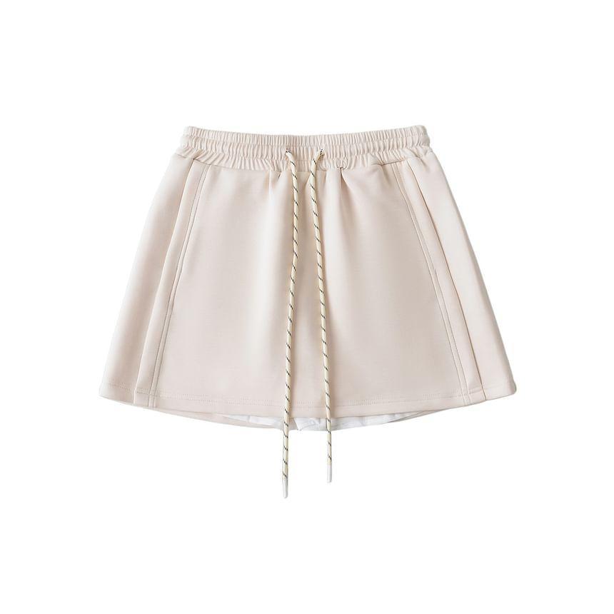 Drawstring Waist Plain Mini A-Line Skirt Product Image