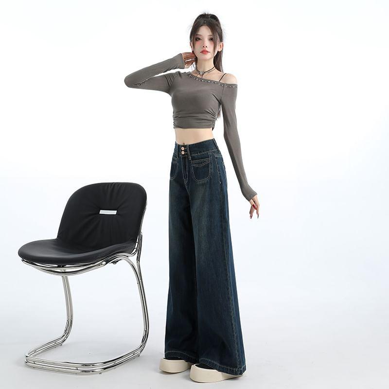 High Rise Washed Wide Leg Jeans Product Image