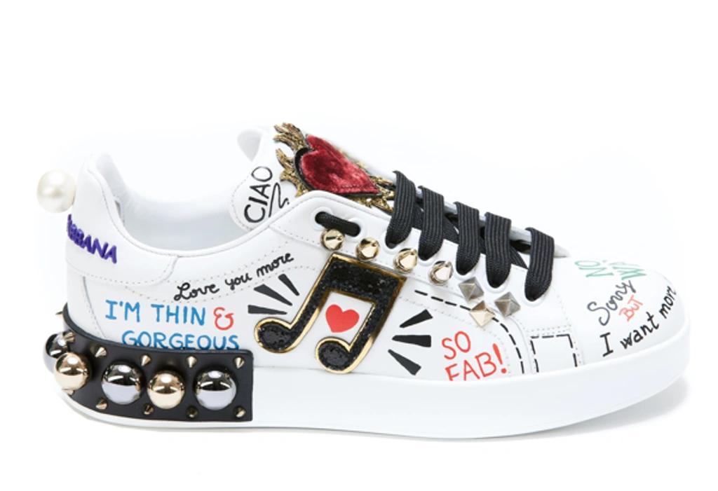 DOLCE & GABBANA Low-top Sneakers Portofino Nappa Leather In White,multicolor Product Image