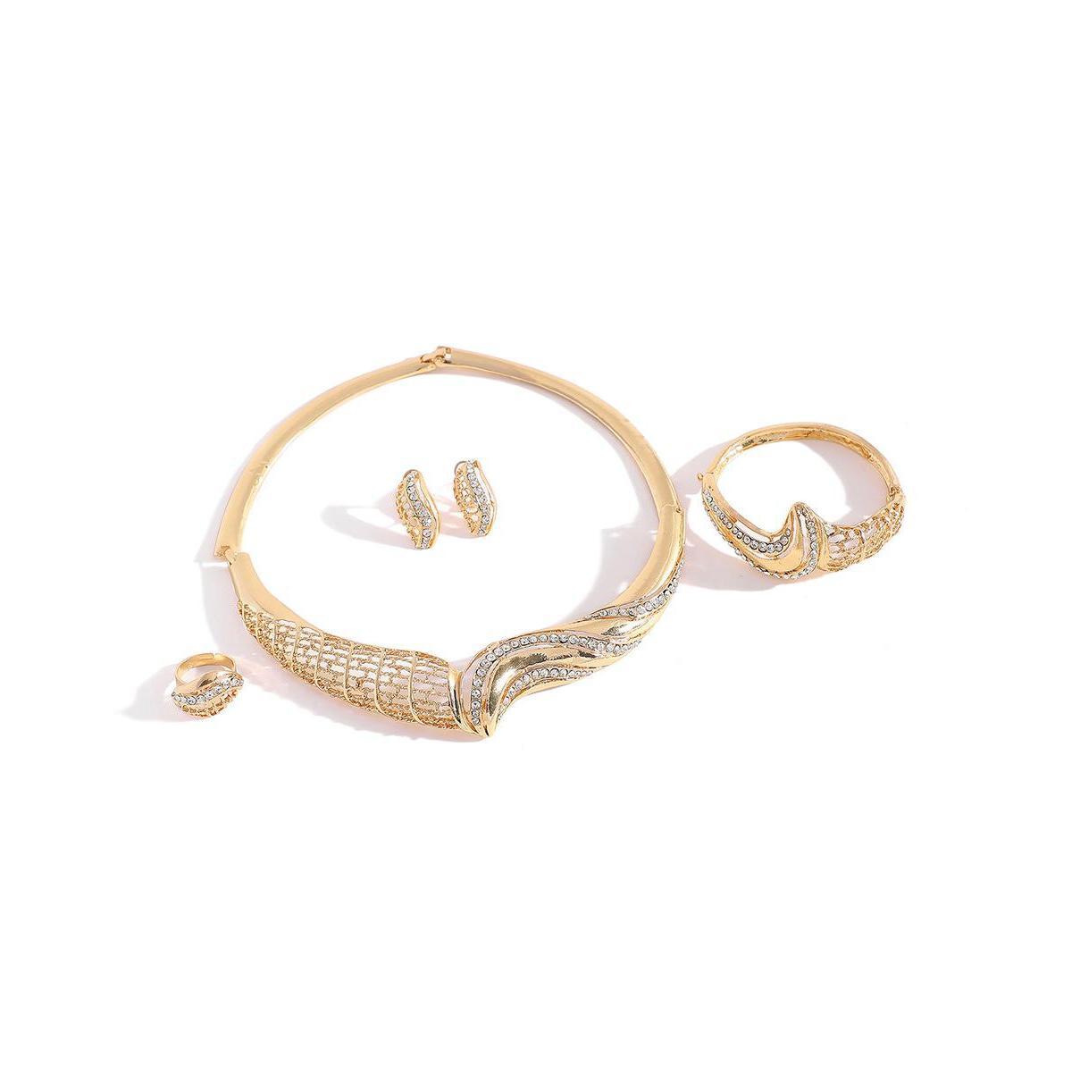 Sohi Womens Gold Embellished Twisted Necklace, Earrings, Bracelet And Ring (Set Of 4) Product Image