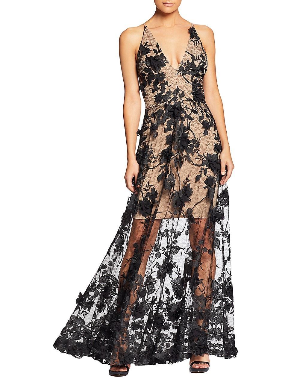 Dress the Population Sidney Deep V-Neck 3D Lace Gown Product Image