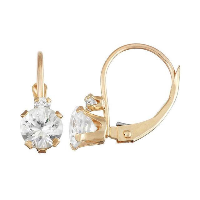 Designs by Gioelli 10k Gold Round-Cut Lab-Created White Sapphire & White Zircon Leverback Earrings, Womens Product Image