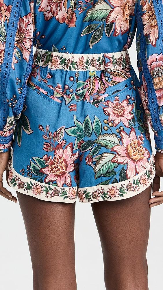 FARM Rio Wonderful Bouquet Blue Linen Shorts | Shopbop Product Image