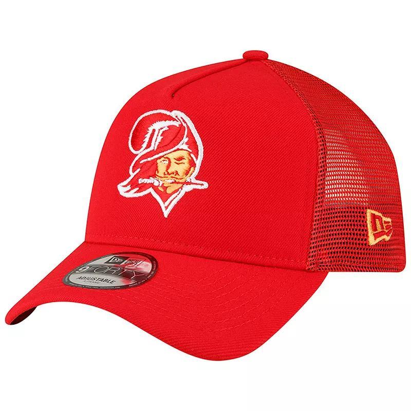 Mens New Era Red Tampa Bay Buccaneers Throwback Logo A-Frame Trucker 9FORTY Adjustable Hat Product Image