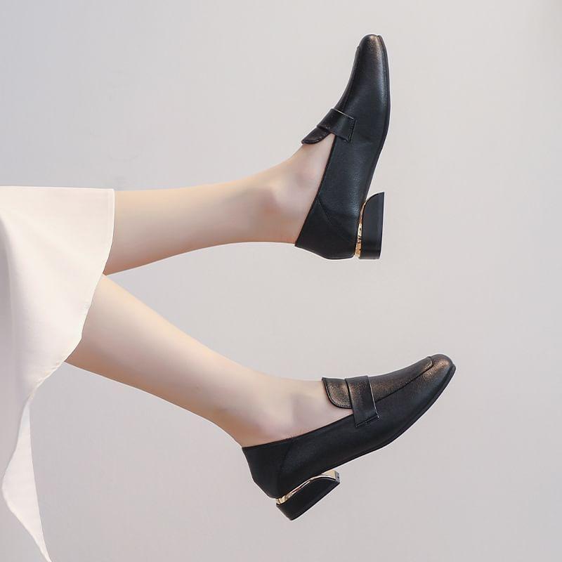 Faux Leather Chunky Heel Loafers product image