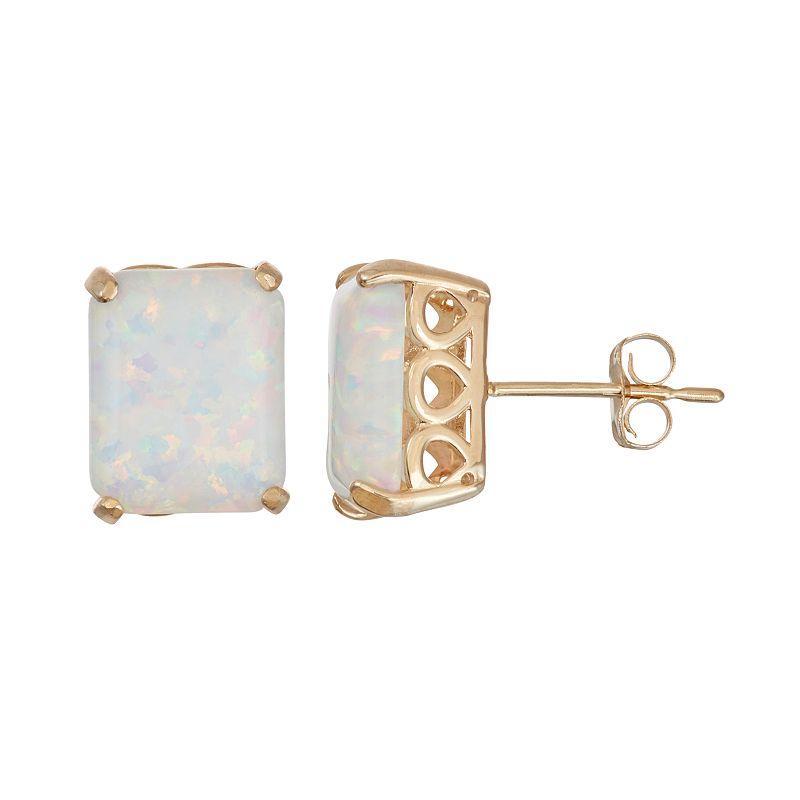 Designs by Gioelli 10k Gold Lab-Created Opal Rectangle Stud Earrings, Womens, White Product Image