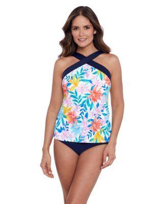 ShapeSolver by Penbrooke Womens ShapeSolver Criss Cross Neck Tankini Swimsuit Top Product Image