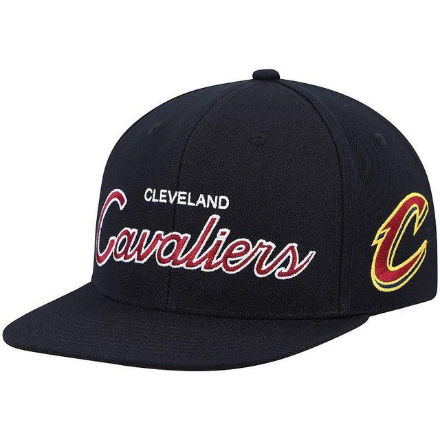 Mens Mitchell & Ness Black Cleveland Cavaliers Hardwood Classics Script 2.0 Snapback Hat Product Image