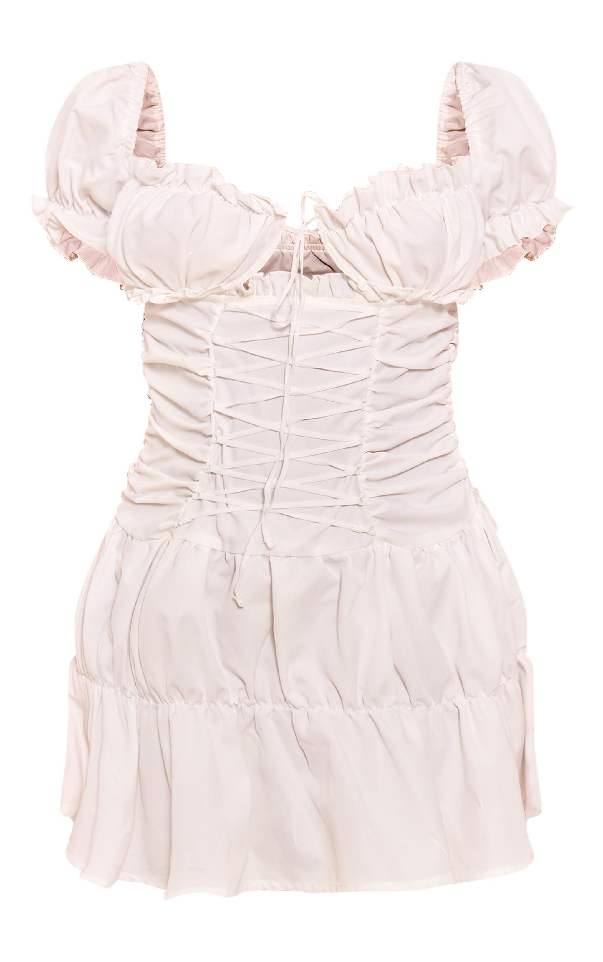 Petite White Corset Lace-up Ruffle Dress Product Image