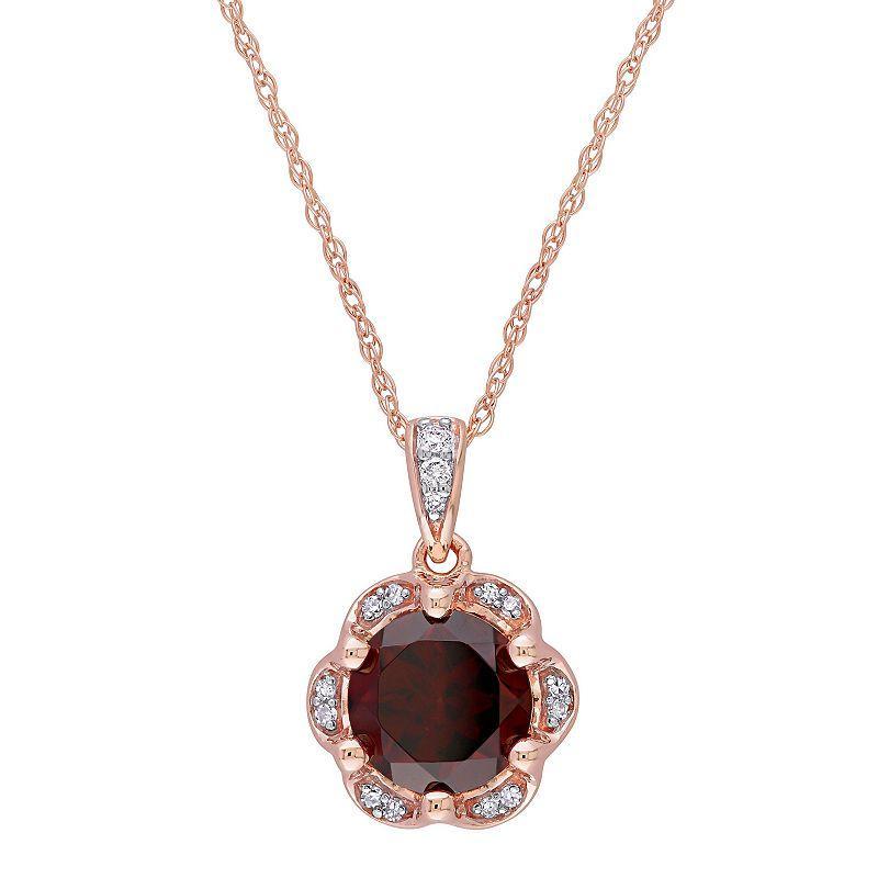 Stella Grace 14k Rose Gold Garnet & Diamond Accented Flower Pendant Necklace, Womens Product Image