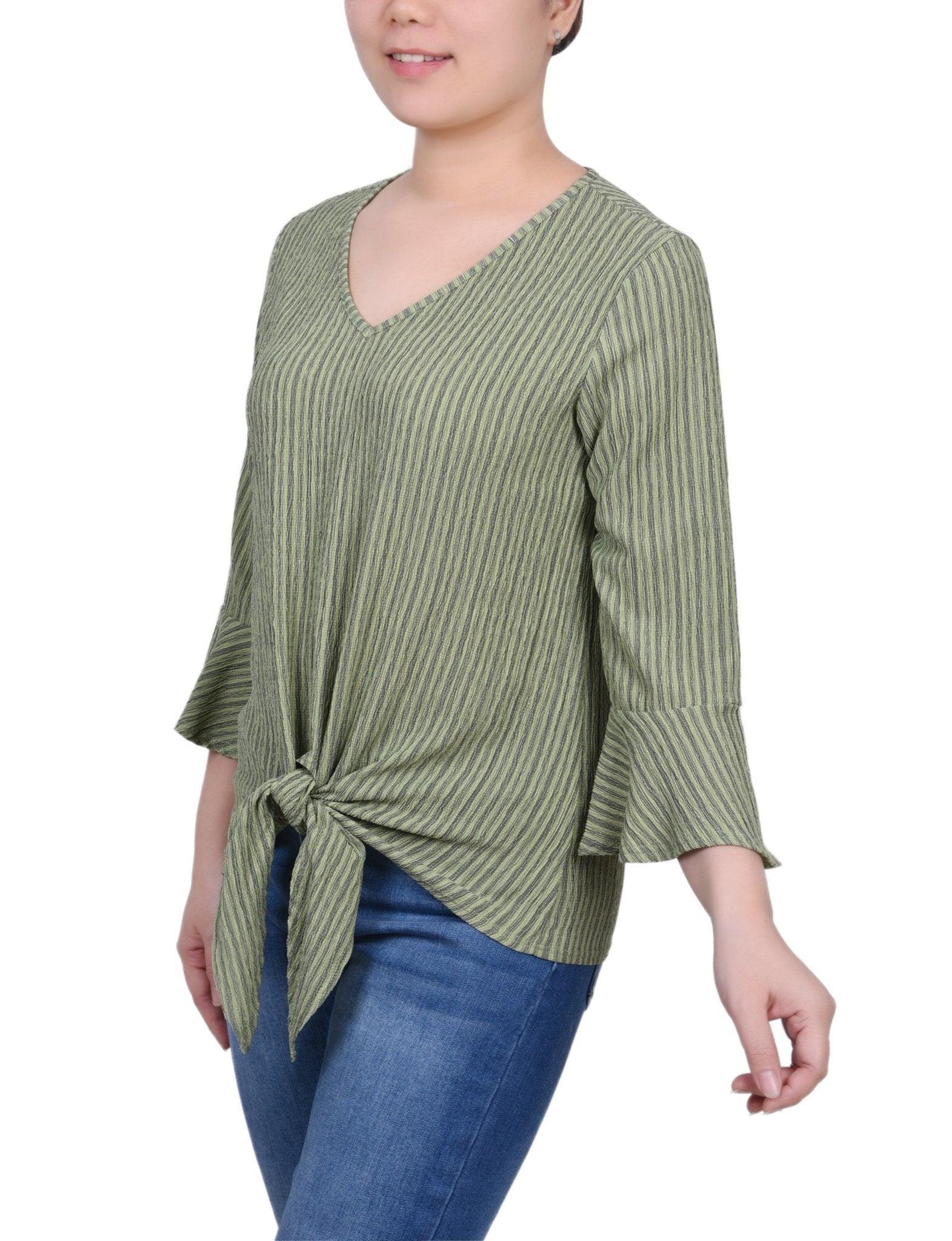 3/4 Length Bell Sleeve Textured Knit Top - Petite Product Image