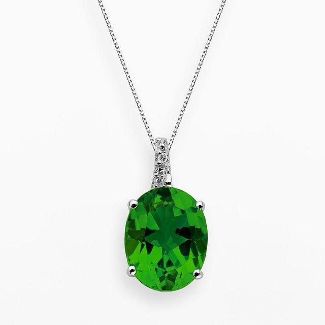 Gemminded Sterling Silver Lab-Created Emerald and Diamond Accent Oval Pendant, Womens Green Product Image