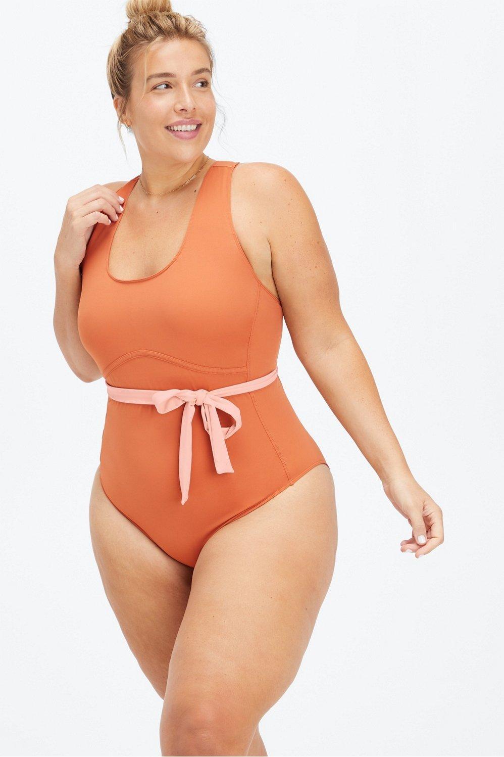 Fabletics Lace-Up Racerback Swimsuit Womens Sequoia/Pink Tint plus Size 4X Product Image