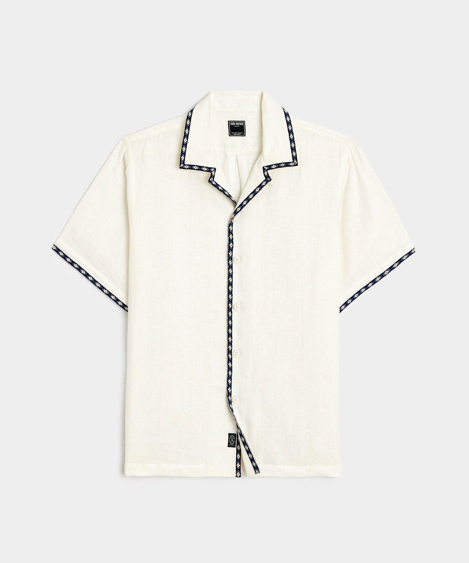 Tipped Embroidered Shirt in White Product Image