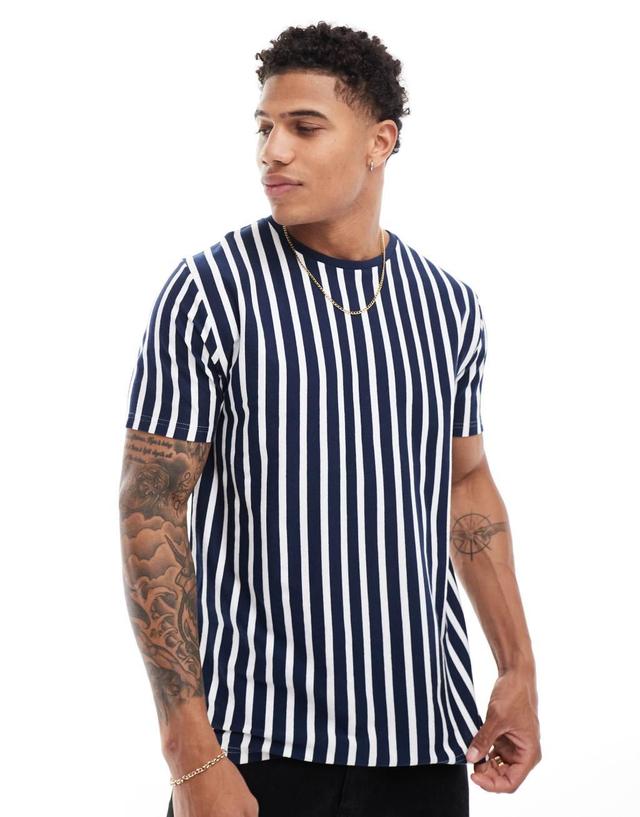 Brave Soul vertical stripe t-shirt in navy & white Product Image