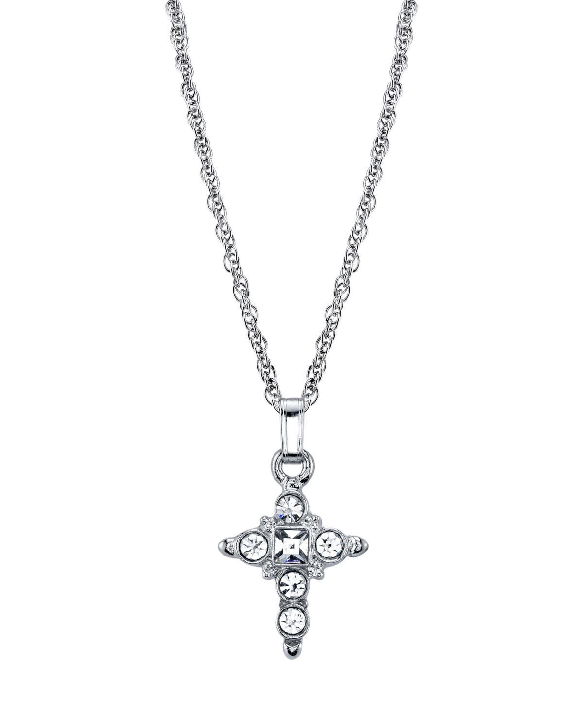 1928 Crystal Cross Pendant Necklace, Womens Silver Tone Product Image