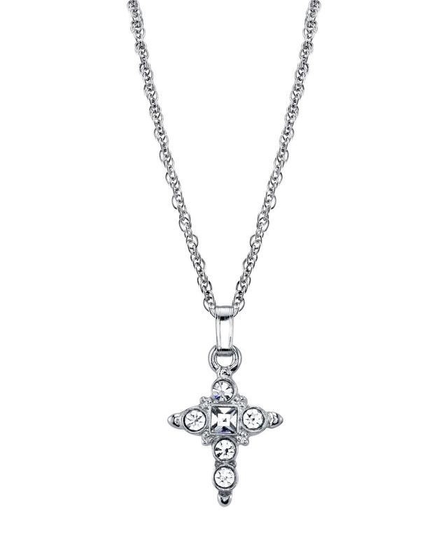 1928 Crystal Cross Pendant Necklace, Womens Silver Tone Product Image