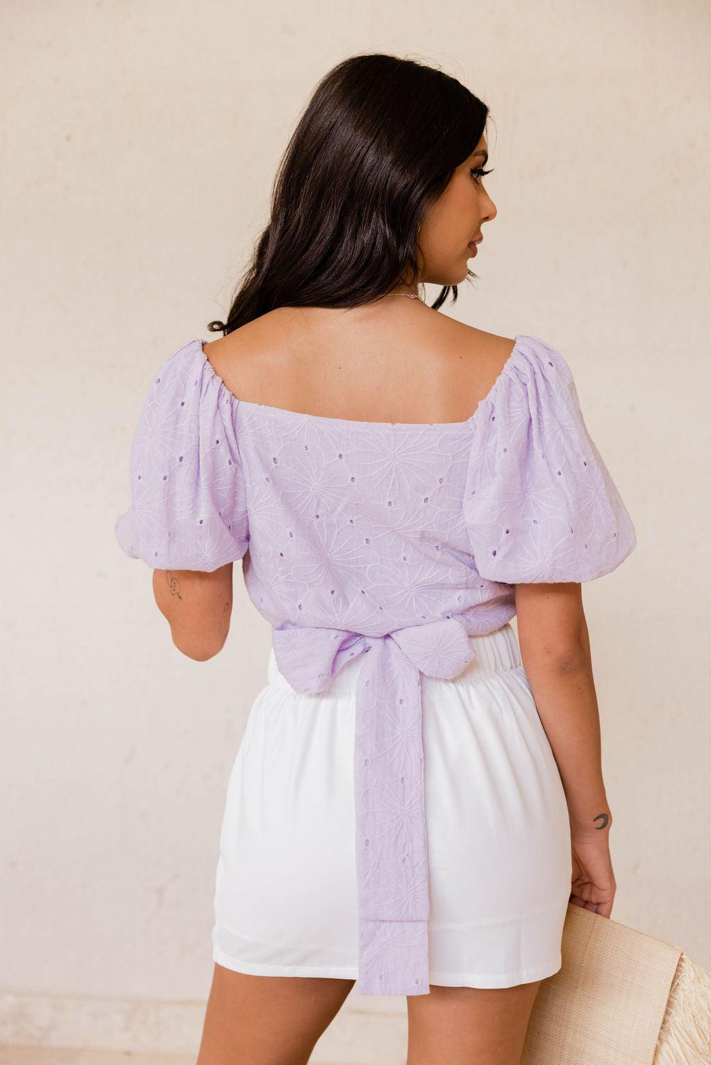 Wish You The Best Purple Puff Sleeve Eyelet Blouse FINAL SALE Product Image