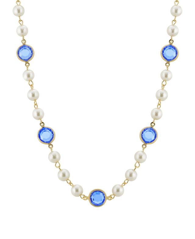 1928 Gold Tone Simulated Pearl & Crystal Strandage Necklace, Womens, Light Blue Product Image