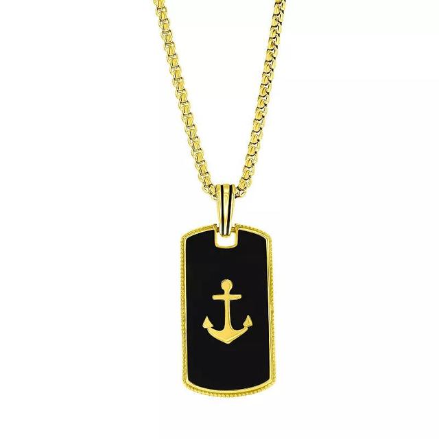 Metallo Stainless Steel Anchor Dog Tag Necklace, Mens Black Gold Tone Product Image