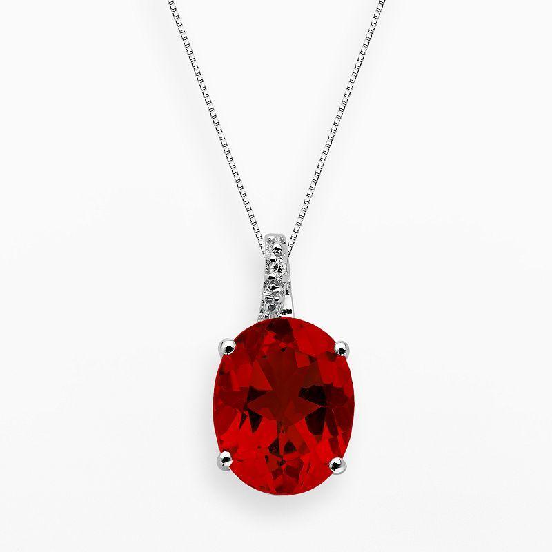 Gemminded Sterling Silver Lab-Created Ruby and Diamond Accent Oval Pendant, Womens Red Product Image