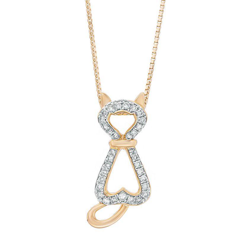 Gemminded Sterling Silver 1/6 Carat T.W. Diamond Cat Pendant Necklace, Womens Pink Tone Product Image