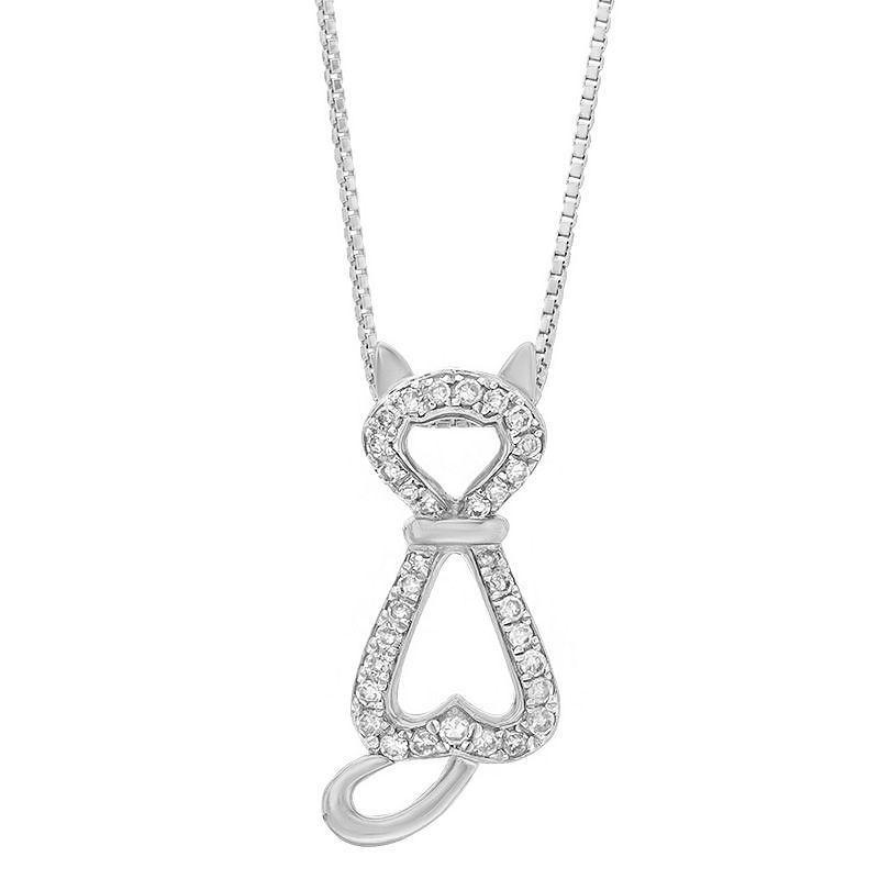 Gemminded Sterling Silver 1/6 Carat T.W. Diamond Cat Pendant Necklace, Womens White Product Image