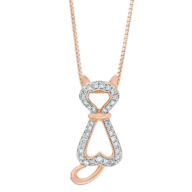 Gemminded Sterling Silver 1/6 Carat T.W. Diamond Cat Pendant Necklace, Womens Pink Tone Product Image