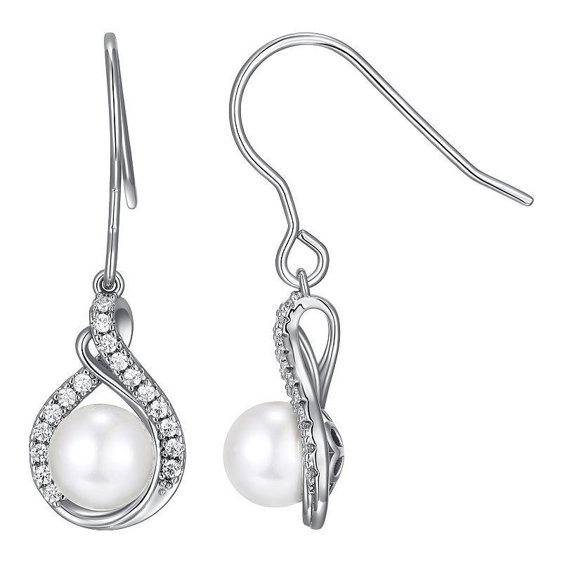 Sarafina Simulated Pearl & Cubic Zirconia Drop Earrings, Womens, Silver Tone Product Image