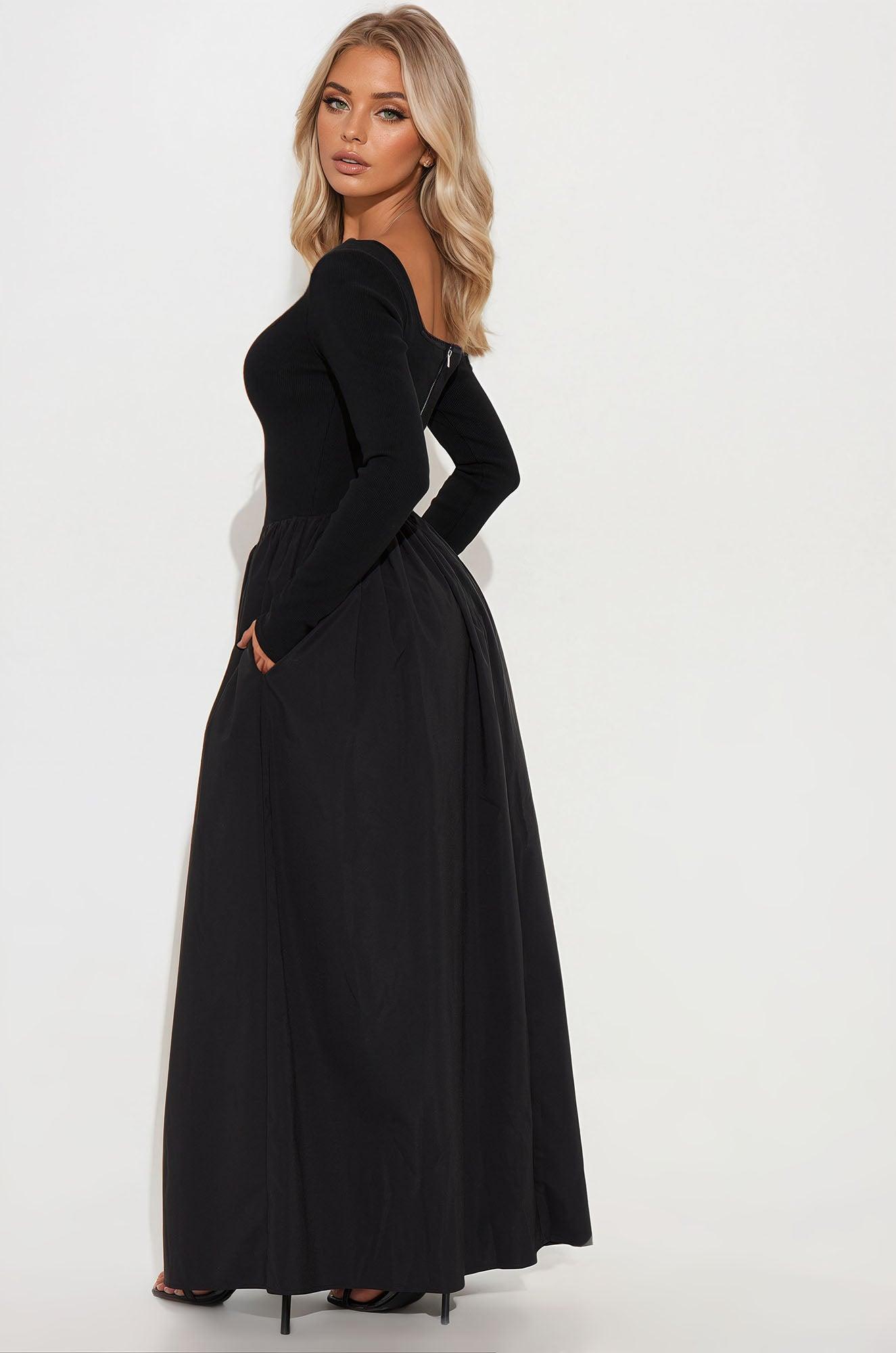 Mia Long Sleeve Maxi Dress - Black Product Image