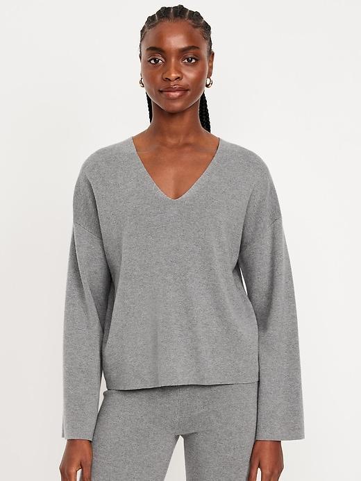 Bell-Sleeve V-Neck Sweater Product Image