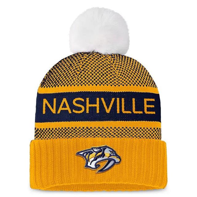 Womens Fanatics Branded Gold/Navy Nashville Predators Authentic Pro Rink Cuffed Knit Hat with Pom Product Image