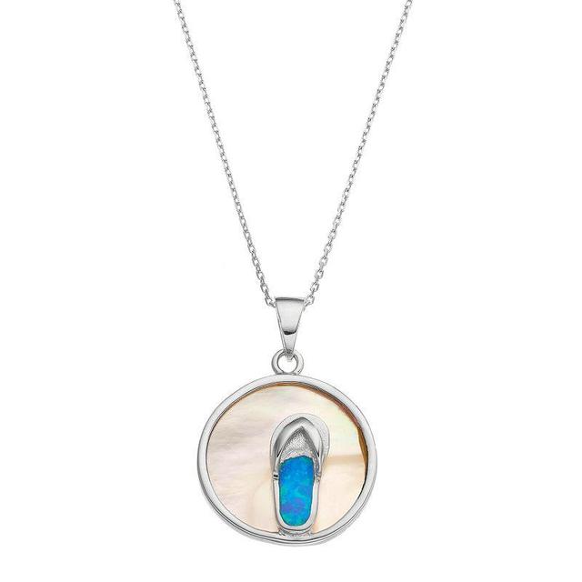 Sterling Silver Mother-of-Pearl & Lab-Created Blue Opal Flip-Flop Disc Pendant, Womens Product Image