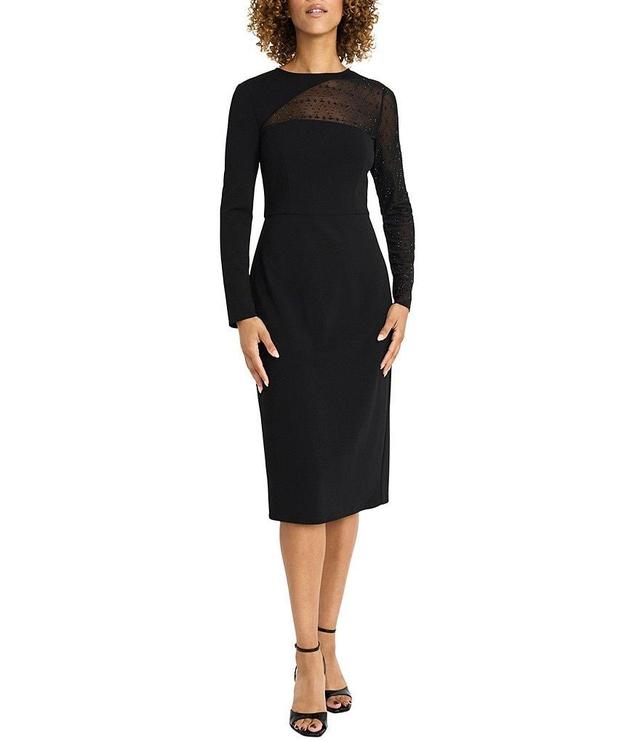 Maggy London Illusion Neck Long Sleeve Scuba Crepe Midi Dress Product Image