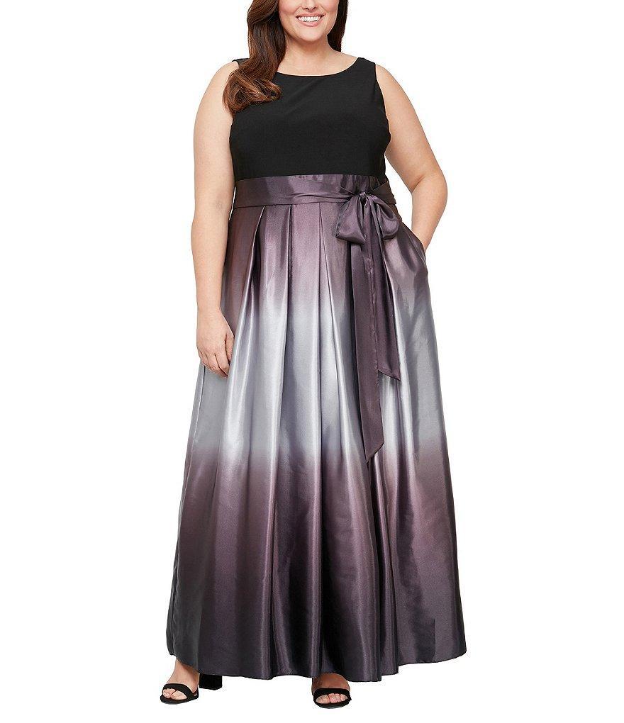 Ignite Evenings Plus Size Boat Neck Ombre Satin Bow Sleeveless Gown Product Image