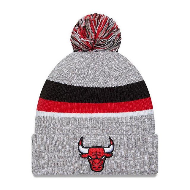 Mens New Era Heather Gray Chicago Bulls Stripes Cuffed Knit Hat with Pom Product Image