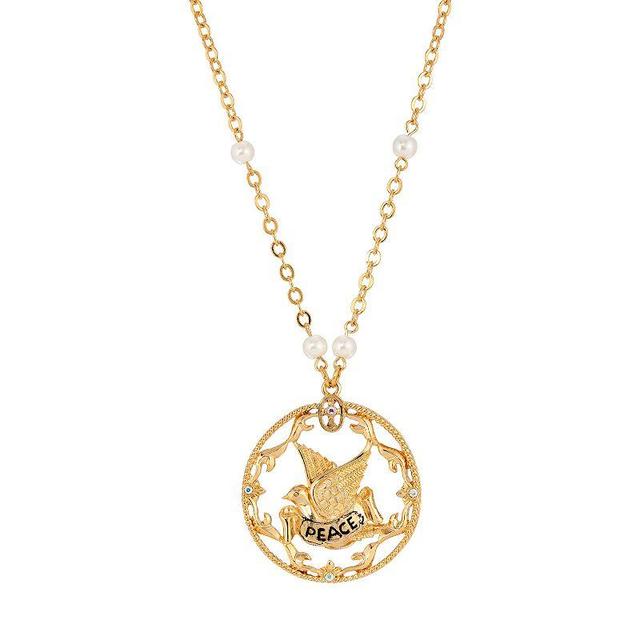 1928 Gold Tone Peace Pendant Necklace, Womens, White Product Image