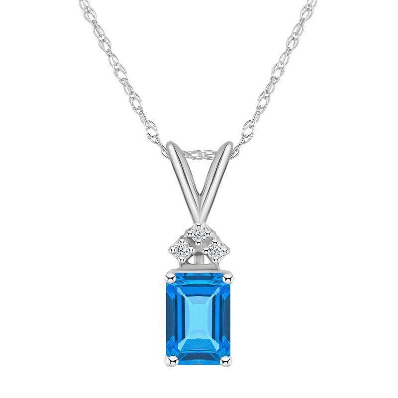 Celebration Gems 14k White Gold Gemstone & Diamond Accent Pendant Necklace, Womens Blue Topaz Product Image