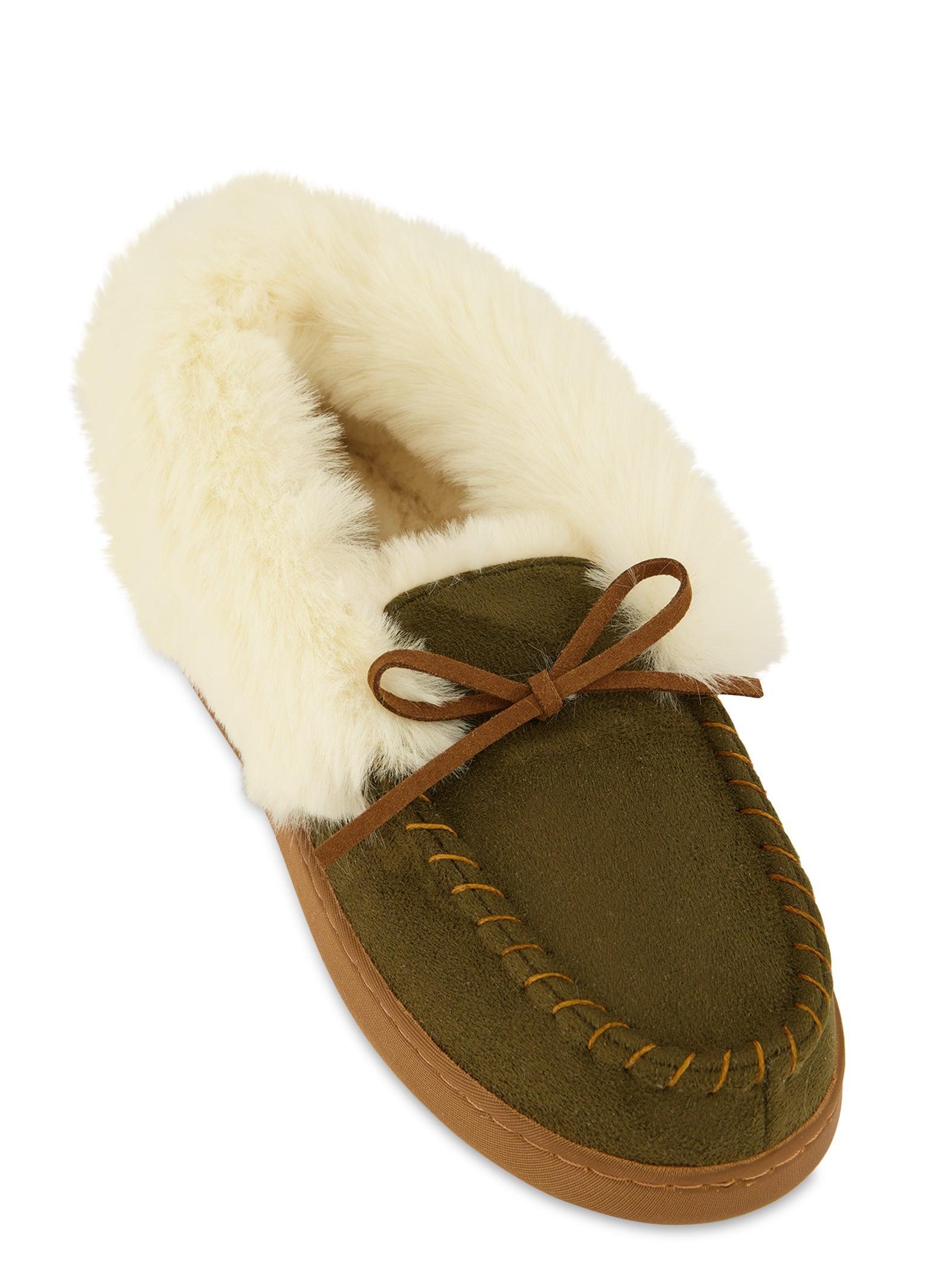 Womens Faux Fur Lined Moccasin Slippers Product Image