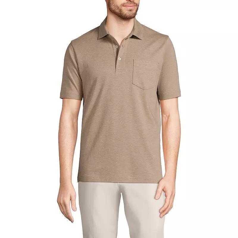 Big & Tall Lands End Super Soft Supima Pocket Polo, Mens Warm Taupe Grey Product Image